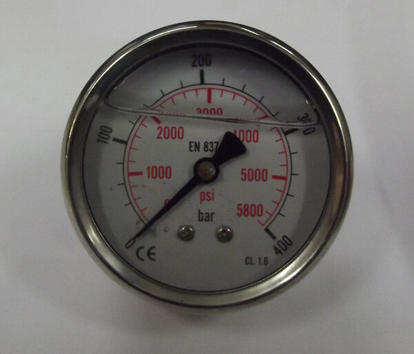 Manometer DR NG 63 R, 0 bis 400 Bar, G 1/4, hinten mit Glyzerin 22130002 - PROBST Ersatzteile